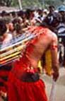 Devotee pierced With metal hooks